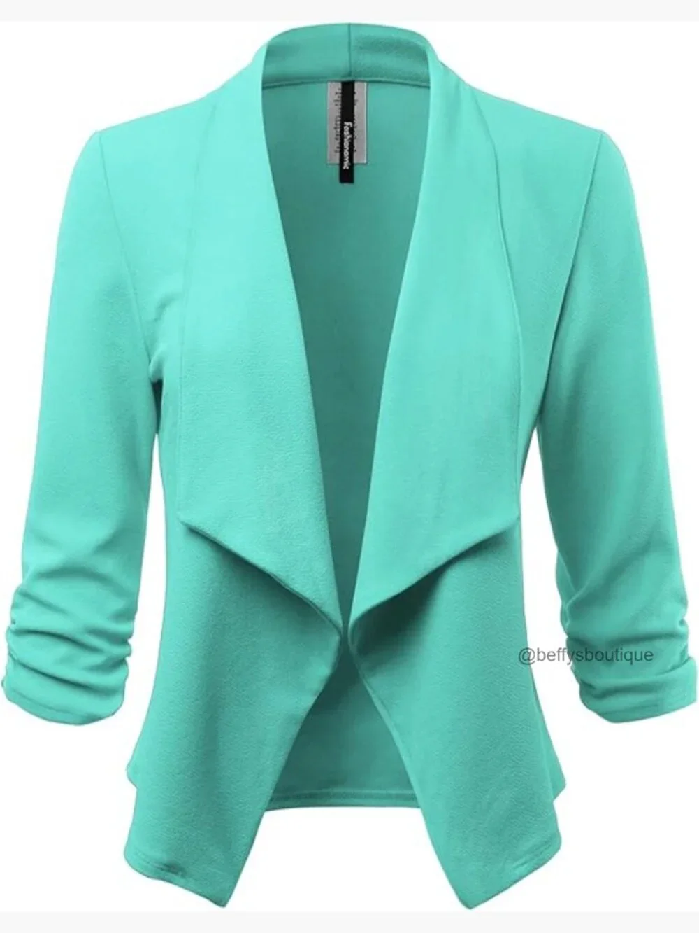 Women's Stretch 3/4 Gathered Sleeve Open Blazer Jacket Made in USA
